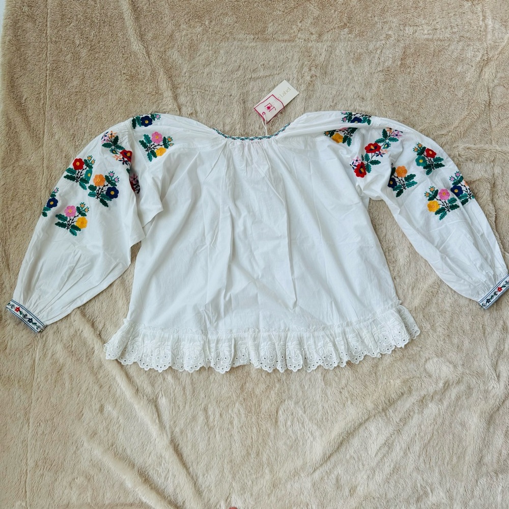Anthropologie Love The Label Paige embroidered top blouse white size S - Picture 5 of 13